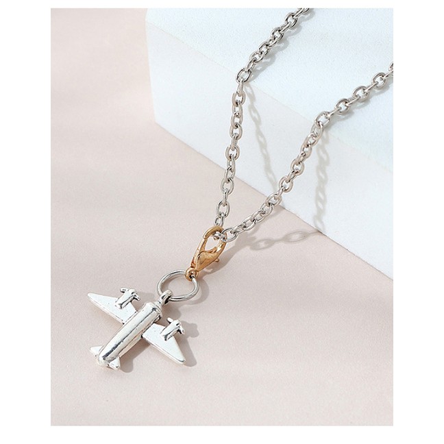 LRC Kalung Fashion Silver Small Airplane Alloy Necklace Y64709