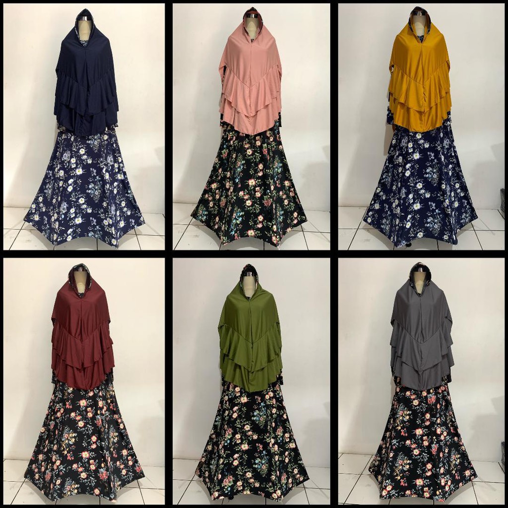 GTS GAMIS KERUDUNG - JERSEY SPANDEX KOREA BUNGA JUMBO XXL XXXL LD110 LD120 LD130 MELAR SET MURAH