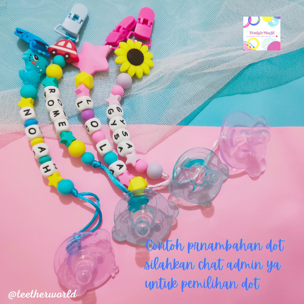 (PROMO FREE CASE) Pacifier Clips / Tali Dot / Tali Empeng Lucu Custom Nama Teetherworld-2