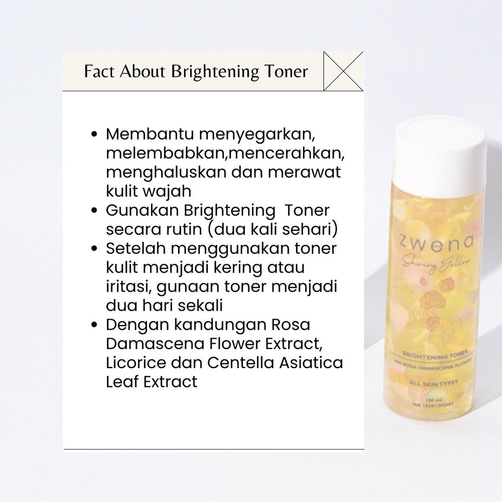 ZWENA Brightening Face Toner with Rosa damascena Petals Flower Zwena Toner Skincare Pencerah Wajah ORIGINAL BPOM