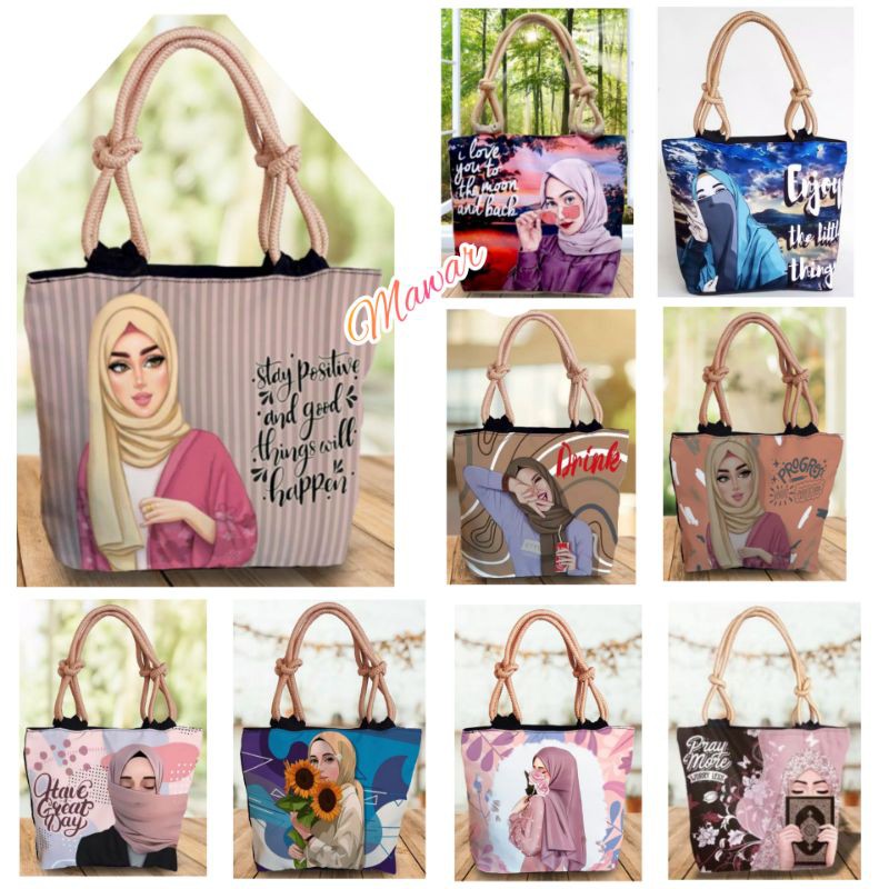 Tas Tote Bag Tali Sumbu Karakter Hijab Muslimah