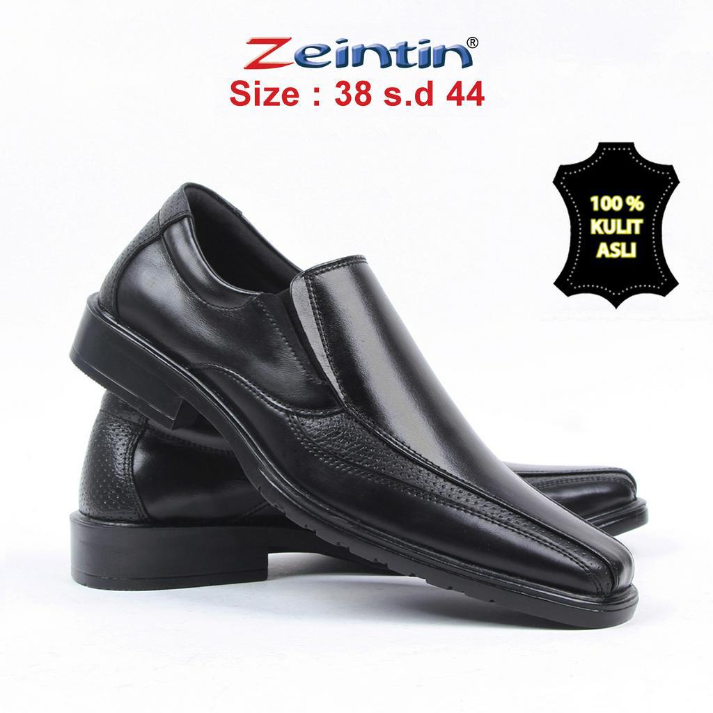 Zeintin - Sepatu Pantofel Pria Big Size Bahan Kulit Sapi Asli Hitam Mengkilap Terbaru Sepatu Pantofel Original Zeintin AJ