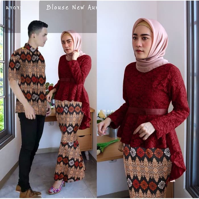 couple kebaya brokat aurora plus kemeja