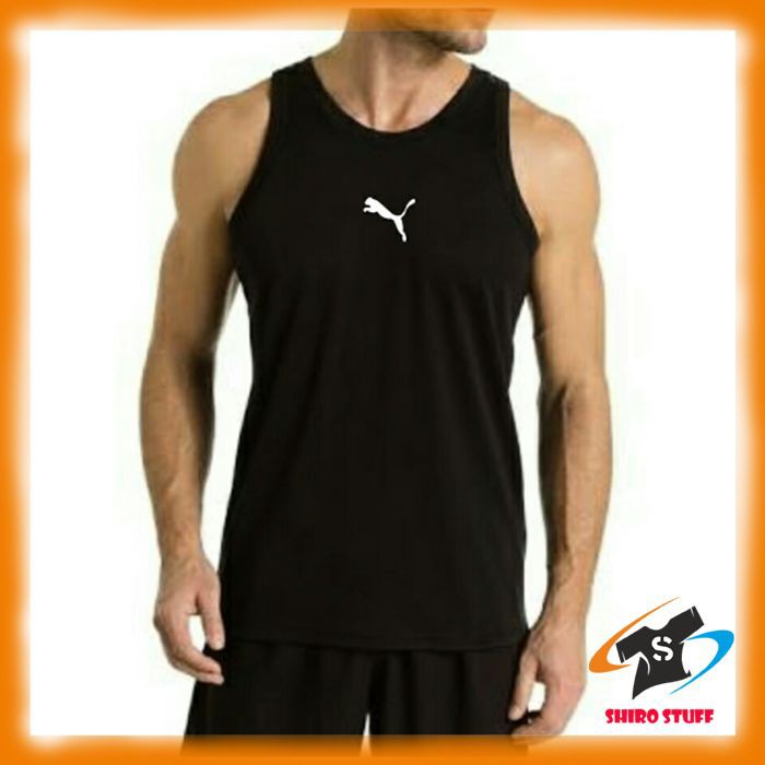 Kaos singlet training gym fitness PUMA / baju olahrag pria hitam running sport allsize