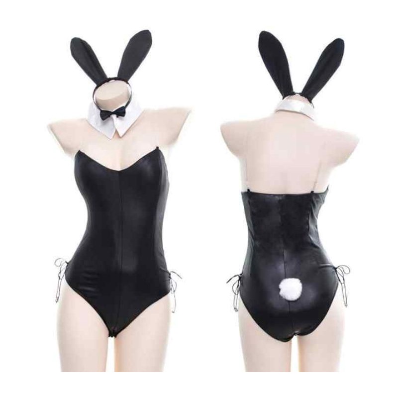 Sexy Bunny Girl Costume Bahan Kulit Latex Cosplay Kelinci Seksi Set