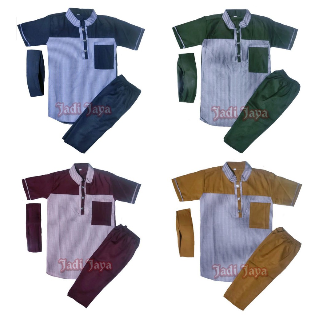 Baju Setelan Koko Anak Pendek Pakistan AL Anak Motif Salur Pendek