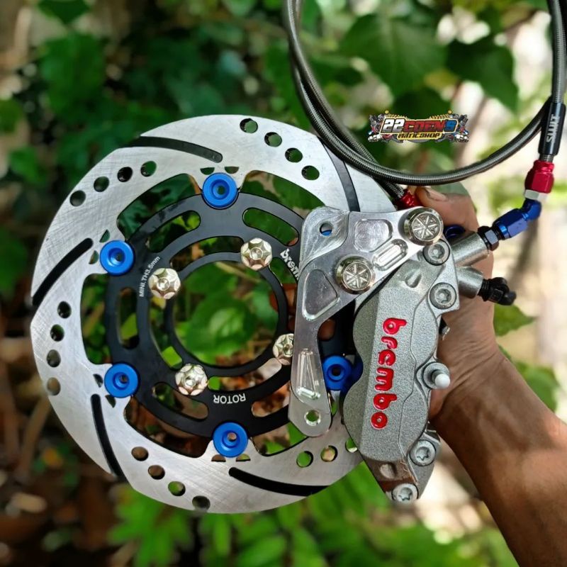 Kaliper Brembo Big Pot axial kiri disc rotor black blue 220mm Pnp Beat scoopy vario