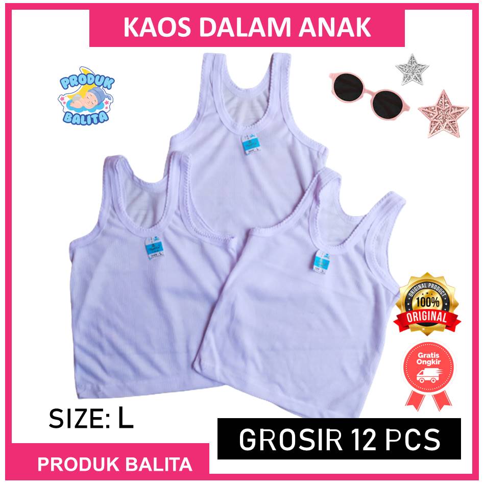 Kaos Dalam Anak Lusinan Anak 12 Pcs Singlet Anak perempuan Laki-laki Putih Polos Murah