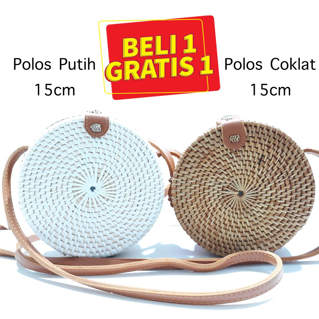  TAS  ROTAN  BELI 1 GRATIS 1 POLOS PUTIH 15CM DAN COKLAT  15CM 