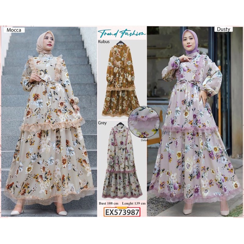 DRESS MUSLIM EXTU/EXTU 573987 Gamis Tutu Resty 110 With Belt/Gamis syari/Fashion Muslim Terbaru