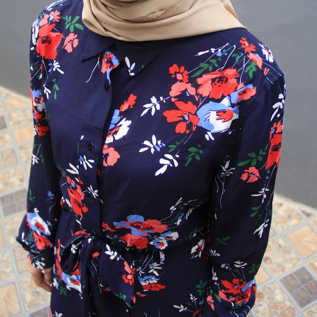 Tunik Motif Floral Tunik Lauren biru dongker