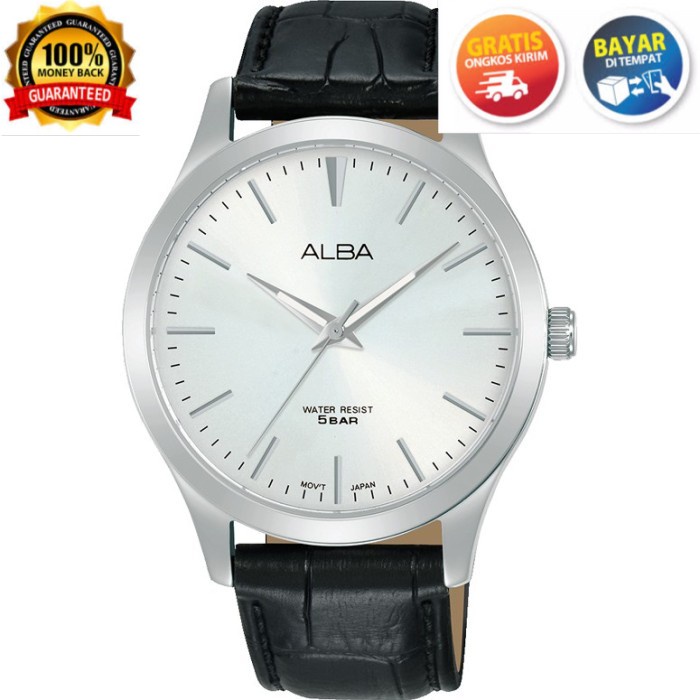 COD Jam Tangan Pria ALBA Analog Strap Kulit Hitam ARSZ03X1 Original GARANSI KEREN KADO TERBARU