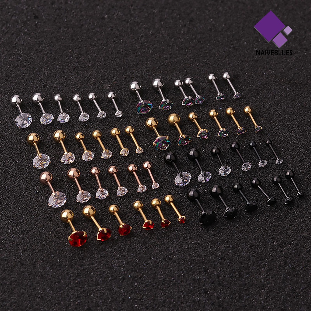 1pc Anting Stud Cubic Zirconia Shiny Warna-Warni Untuk Wanita