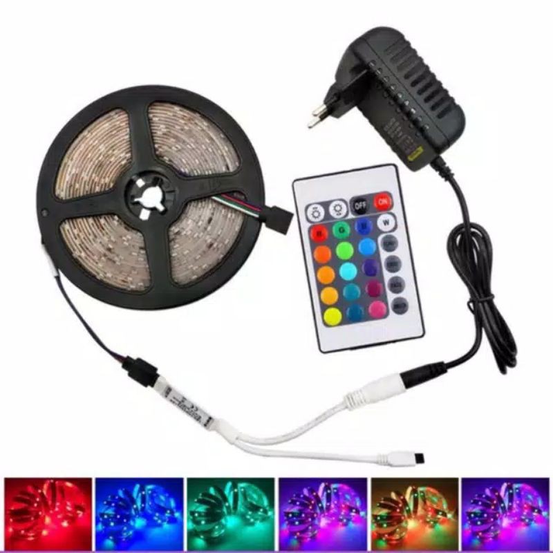 [1KG=7] 3528 5M Lampu led strip rgb 16 warna Lampu kamar neon