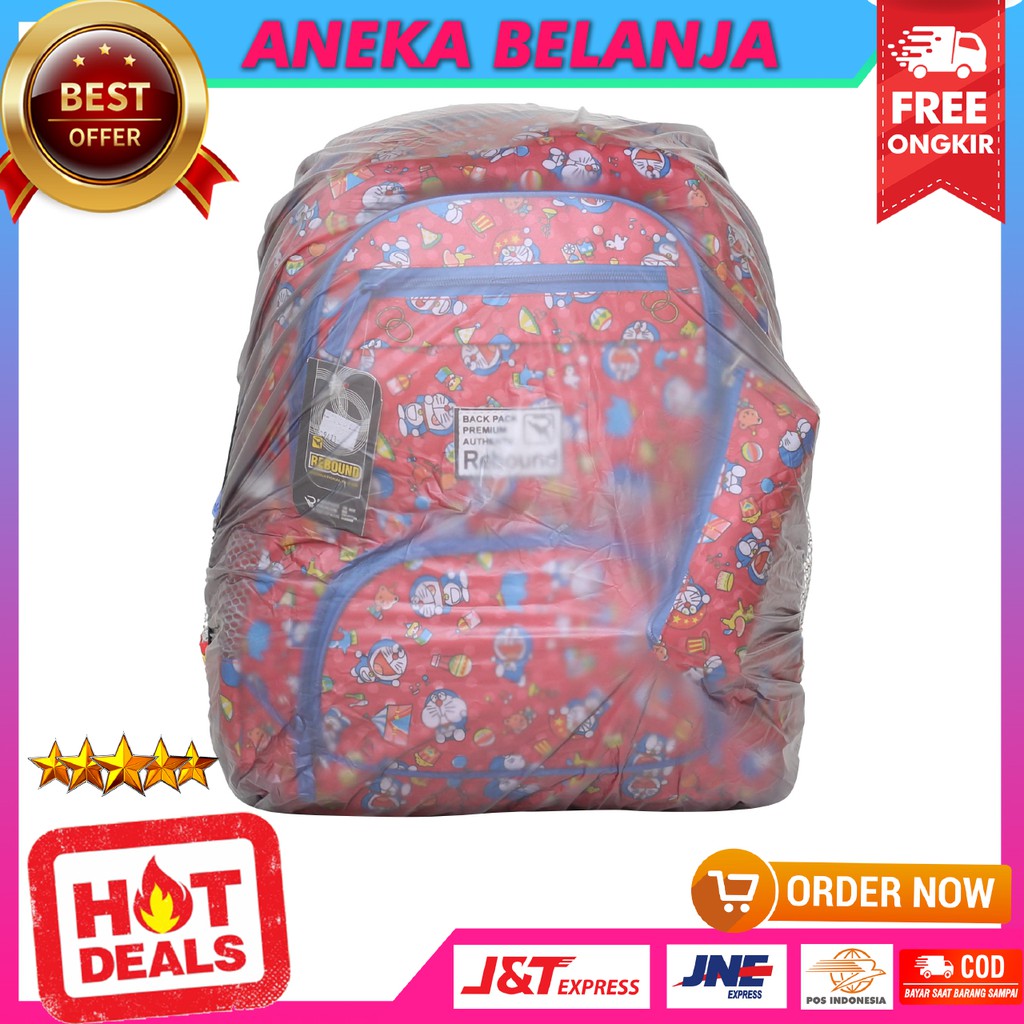 Tas Ransel Sekolah Anak Cewek Rebound Motif Doraemon Warna Merah Lucu Imut Harga Ekonomis Free Raincover