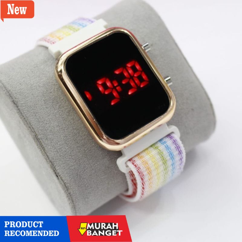 Jam digital wanita terbaik- Jam Tangan Wanita Gaya Korea LED Strap Kanvas Segi Kotak