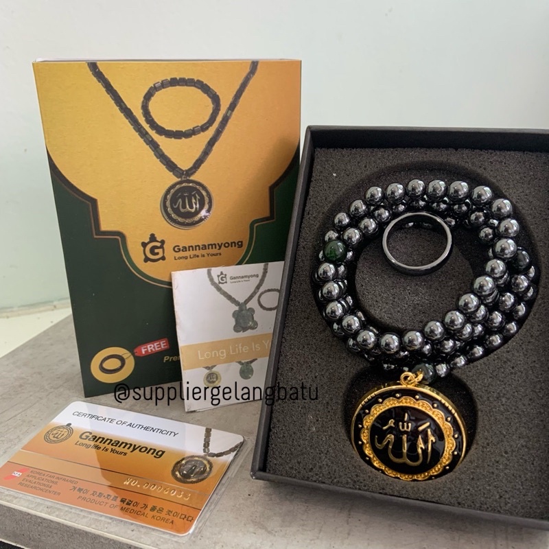 GANNAMYONG PREMIUM PAKET TASBIH FREE CINCIN Allah Gold Blustin Badar Besi Hematite Black Jade Aceh