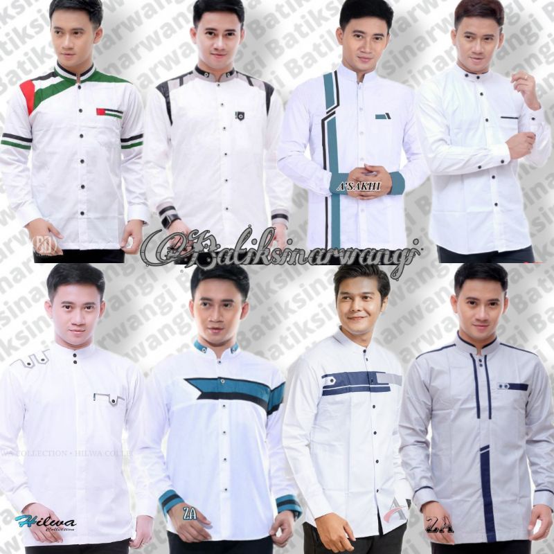 BAJU KOKO PRIA HADROH LENGAN PANJANG ATASAN MUSLIM DEWASA PUTIH, ABU-ABU