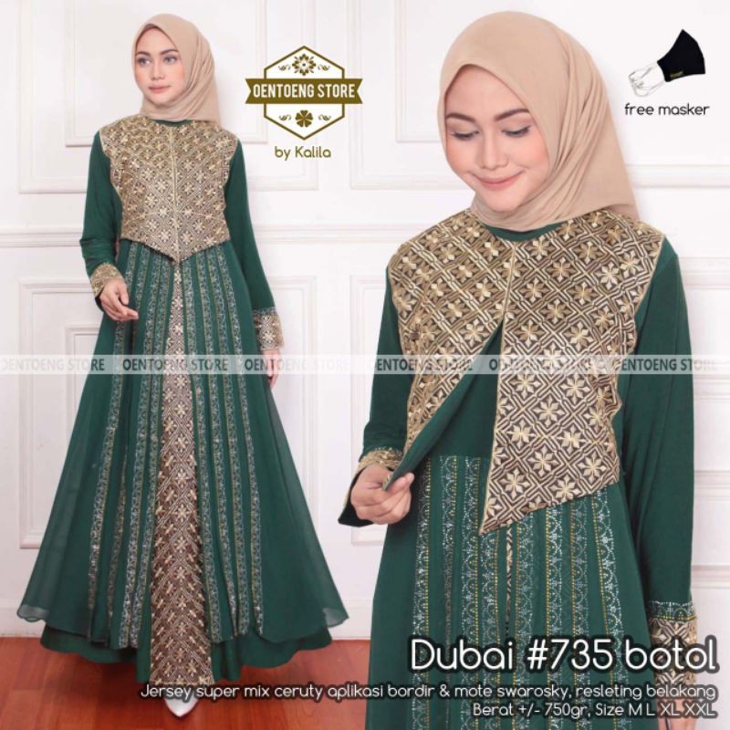 OK - 100% ASLI - DUBAI #735 BY OENTOENG STORE / BAJU ABAYA ARAB / ABAYA HIJAU BOTOL TERBARU