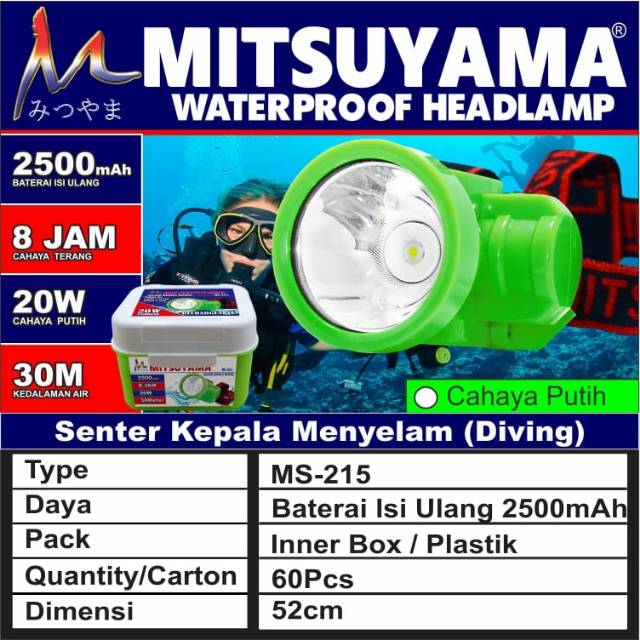 Senter Kepala Selam (Diving) Cahaya Putih MS-215P MITSUYAMA