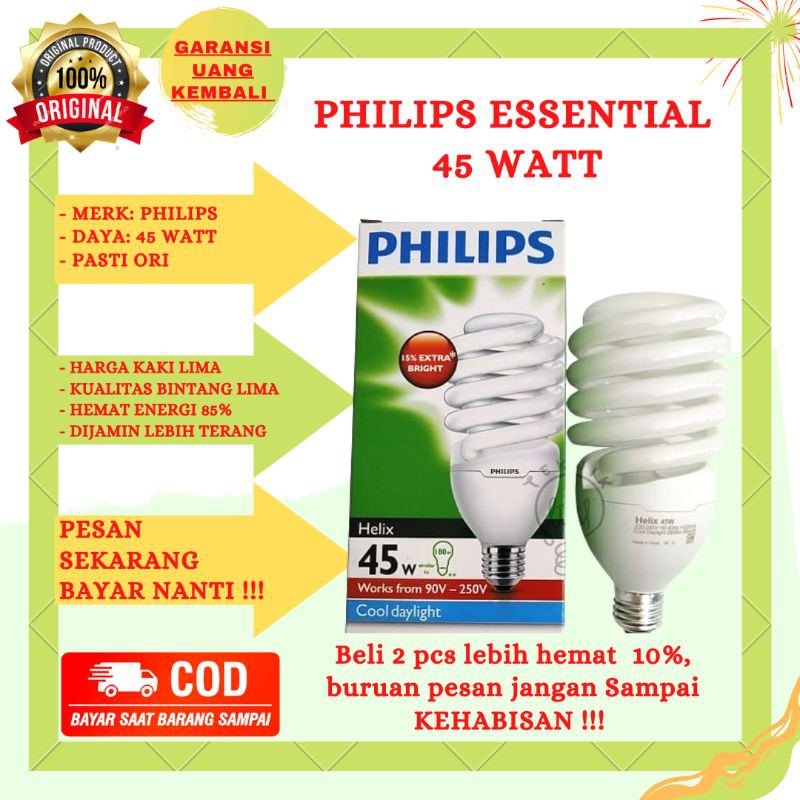 Lampu Philips Helix 45 WATT / Bohlam Lampu Philips Helix Lampu Hemat energi 45 Watt