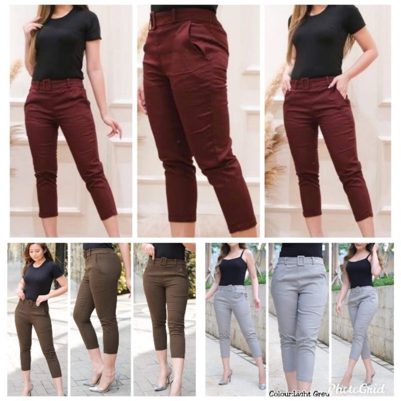 Celana Wanita 7per8 Pants Belt/Celana Import/Katun Twill Stretch #MURAH IMPORT
