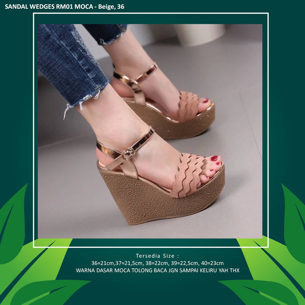 Fi53 Wedges Wanita Murah Import Abg Korea sandal Weges RM01 MOCA - Beige, 36 G5R1 Asli Indonesia kua