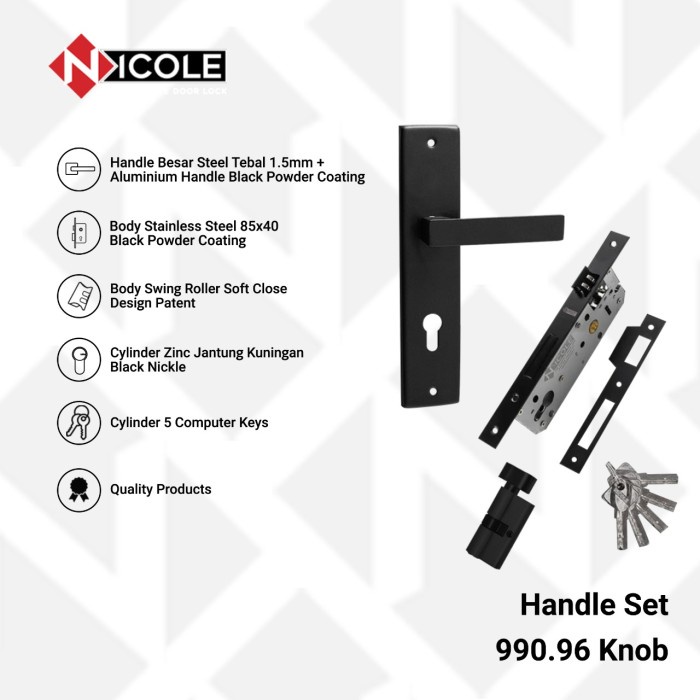 Gagang Pintu Set Hitam Doff / Handle Black Doff Series Set Nicole