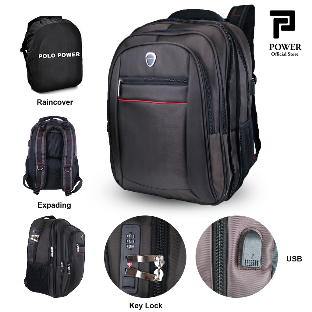 Polo Power Tas Ransel Pria Backpack Import Expanding USB Portable Polo Original Tas Punggung Trendy