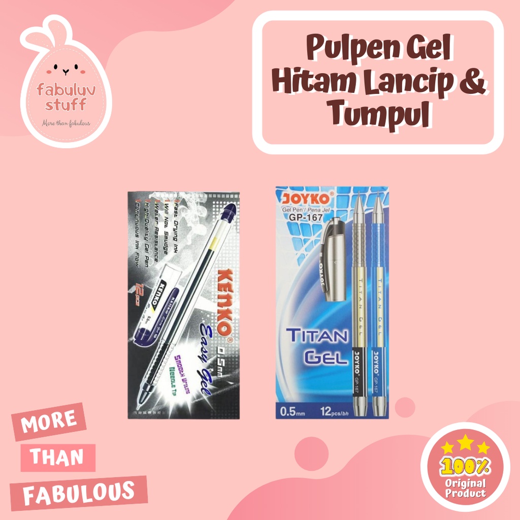 

ATK ~ ( ECER ) Pulpen [ HITAM ] Gel Lancip & Tumpul