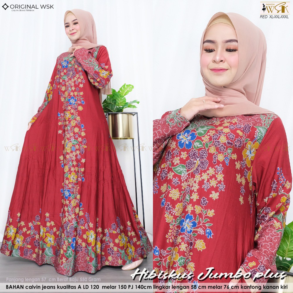 Hibiskus jumbo plus gamis wanita terbaru 2021 LD 12O-150cm PJ 1140cm Kantong kanan kiri
