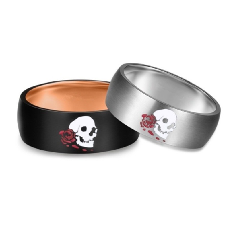 SEUSUK  Cincin Pasangan Bahan Stainless Steel Motif Bunga Mawar + Tengkorak untuk Pria / Wanita