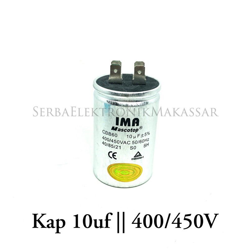 Kapasitor Capasitor Mesin Cuci 10uf 400/450V IMA Mascotop Aluminium Skun