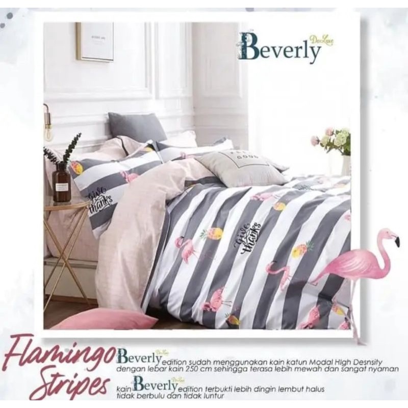 Sprei set bedcover motif Flamingo Stripes bahan katun ukuran 180x200