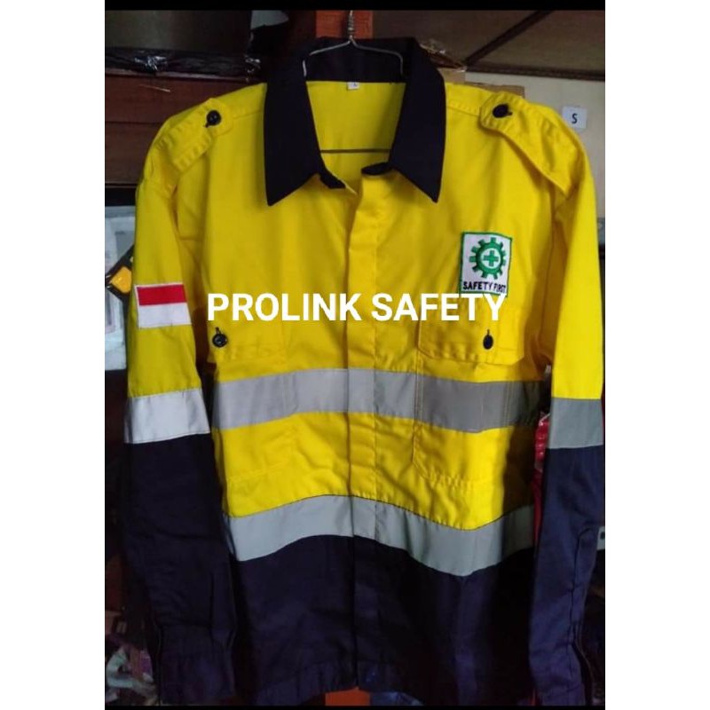 SERAGAM BAJU SAFETY ATASAN KUNING DONGKER KANCING BERLOGO K3