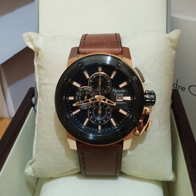 Jam tangan pria Alexandre Christie AC 6519 Black Rosegold Original