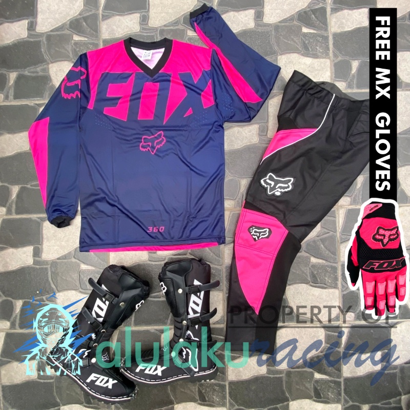 Jersey, Celana, Sarung Tangan &amp; Sepatu Fullprint with Protectors Fullset MX Trail Motocross - Paket Bundling FOCTFG071201-F48