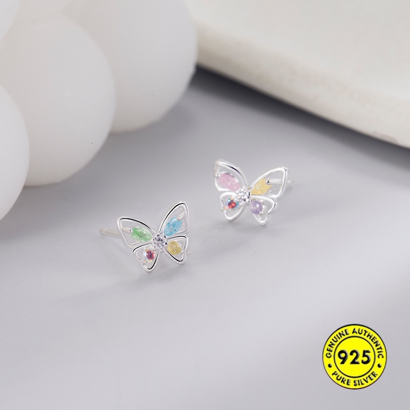 Anting Tusuk Model Kupu-Kupu Kristal Warna-Warni Untuk Wanita