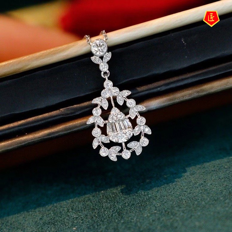 [Ready Stock]Fashion Vine Water Drop Pendant Pt950 Diamond Necklace Women's Elegant Fashion