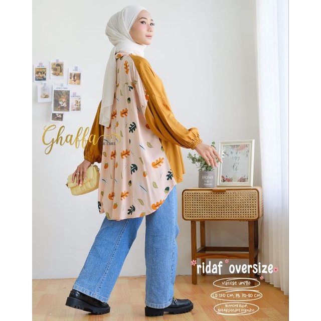 RIDAF OVERSIZE BY GHAFFA THE LABEL (BLOUSE MOTIF) Blouse muslimah rayon viscose rekomended