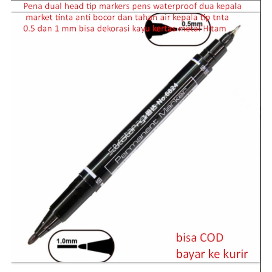 

Pena dual head tip markers pens waterproof dua kepala market tinta anti bocor dan tahan air kepala tip tnta 0.5 dan 1 mm bisa dekorasi kayu kertas metal Hitam