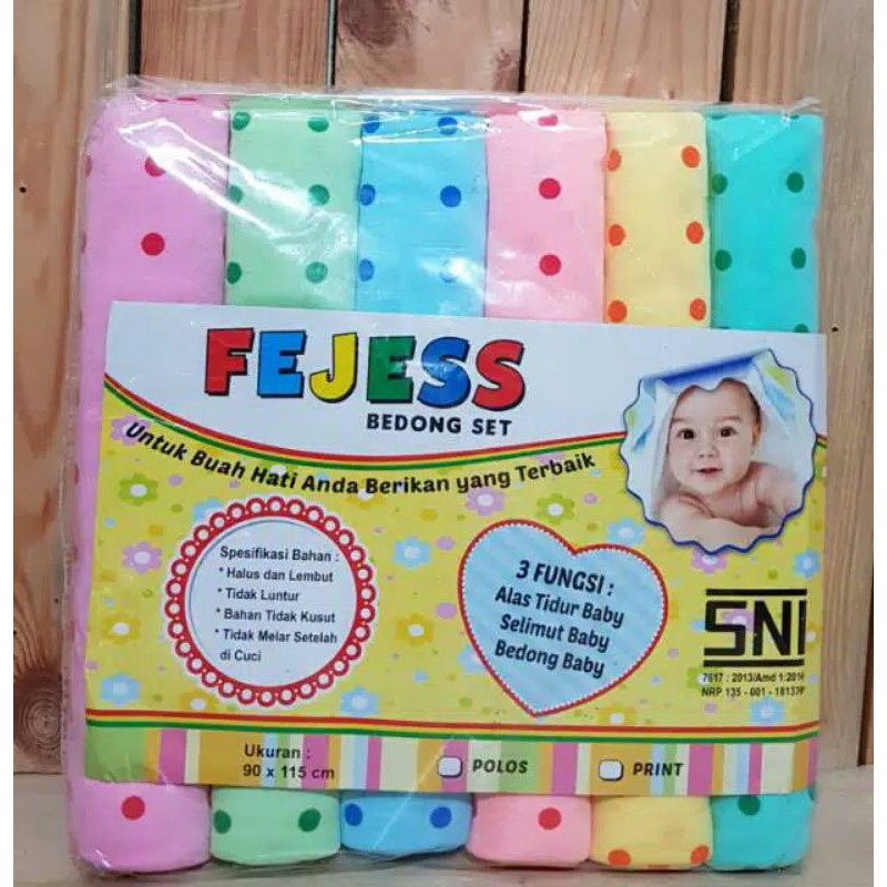 FEJESS 1Pak Isi 6PC Bedong Bayi Motif Polkadot Ukuran Jumbo 115 x 90 Cm-Bedong Bayi Lembut SNI