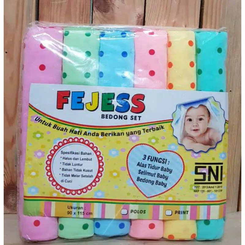 FEJESS 1Pak Isi 6PC Bedong Bayi Motif Polkadot Ukuran Jumbo 115 x 90 Cm-Bedong Bayi Lembut SNI