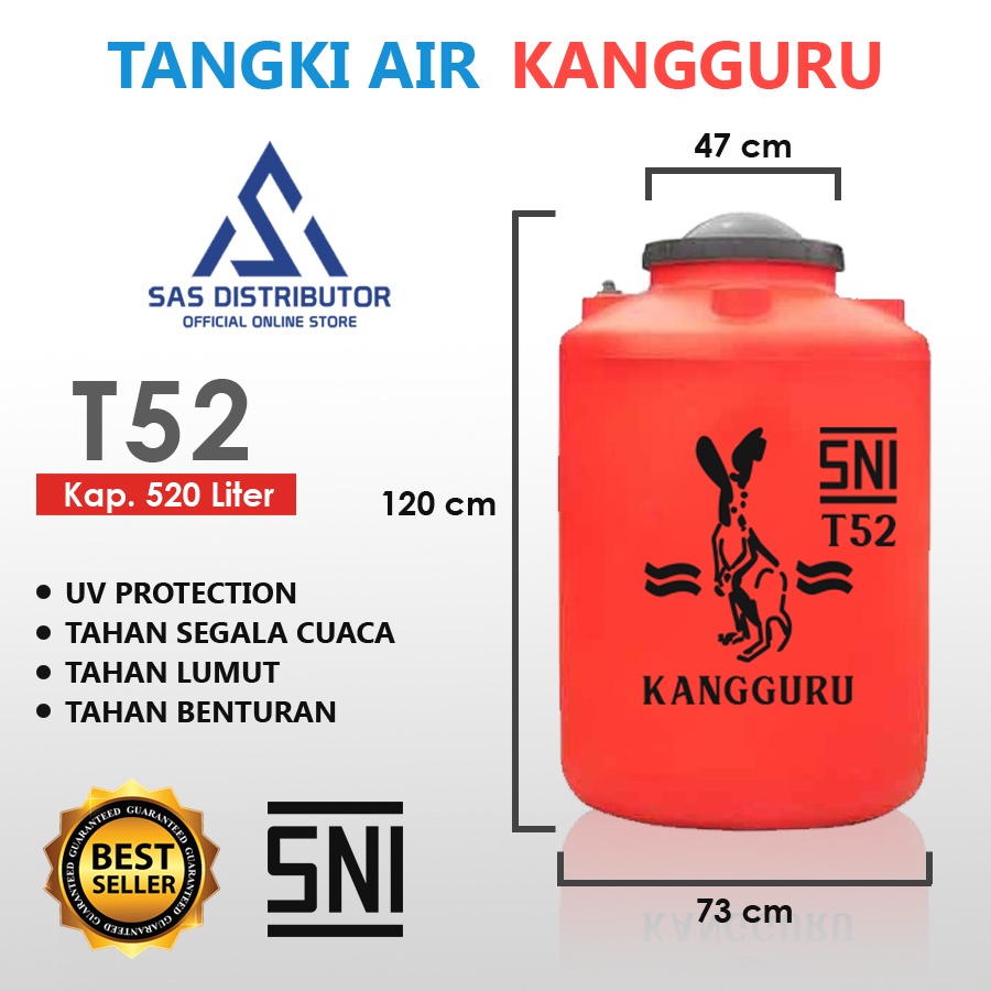 Tangki Air 550 Liter / Tandon Air 550 Standar SNI / TOREN AIR 500 LITER KANGGURU T 52 ORANGE & BIRU
