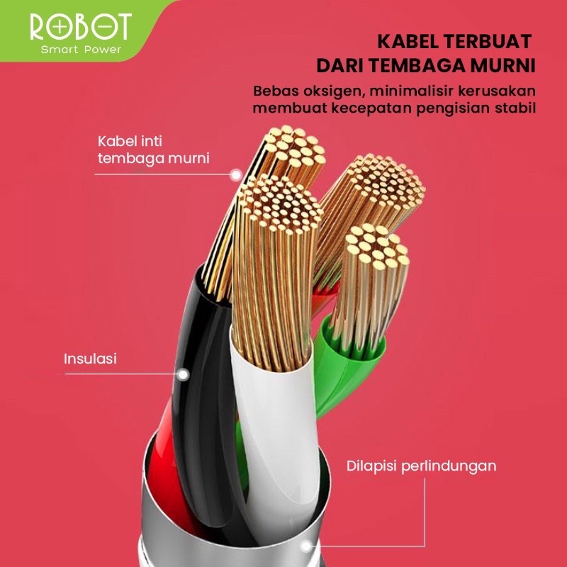 ROBOT Kabel Data RT-TL100 Type-C &amp; iPhone 1M Data Cable Original - Garansi Resmi 1 Tahun