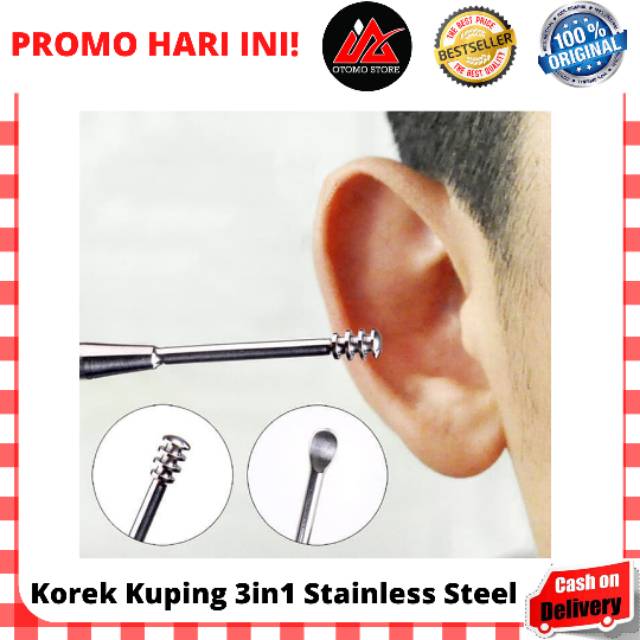 KOREK KUPING 3IN1 Stainless Steel Korek Pembersih Kotoran Telinga Aman Stainless Steel 3in1 Murah