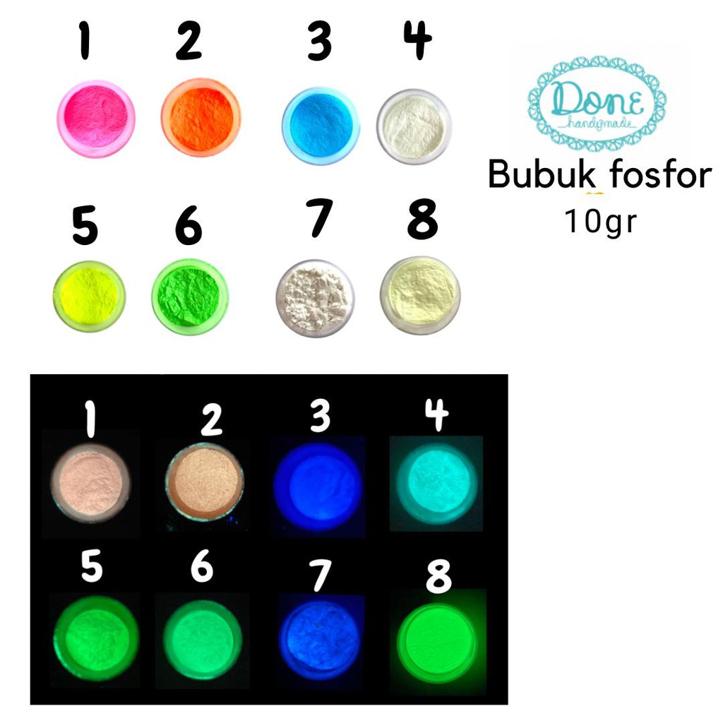 Bubuk fosfor glow in the dark bubuk gid bubuk glow in the dark powder glow pigment donehandymade done handymade jual bahan kerajinan tangan