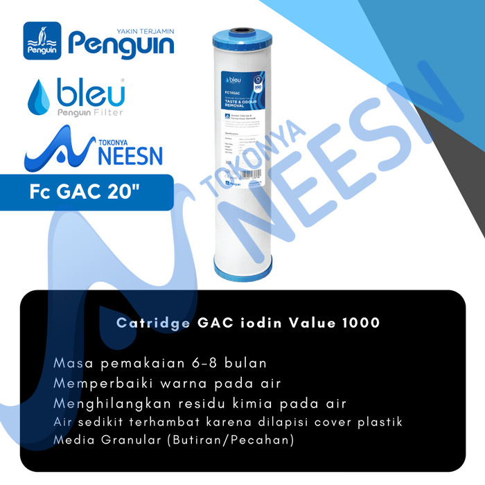 Cartridge penguin bleu 20 inch GAC coconut carbon &amp; 950 Iodine value