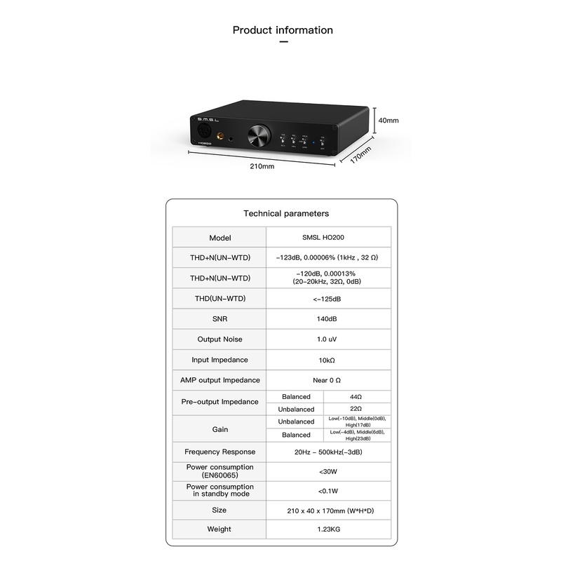 Smsl HO200 HiRes headphone amplifier 16ohm 6W / 32ohm 3W RCA pre output 6.4 balanced output Untuk Hi-End pre amp XLR