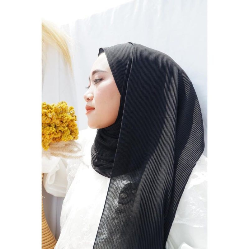 PROMO PASHMINA PLISKET/PASHMINA PLISKET FULL/Pashmina Plisket Diamond /Pashmina plated ORI SHINDY-Hitam